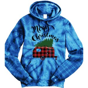 Merry Christmas Buffalo Plaid Camper Christmas Tree Gift Tie Dye Hoodie