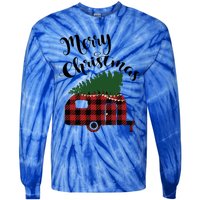 Merry Christmas Buffalo Plaid Camper Christmas Tree Gift Tie-Dye Long Sleeve Shirt