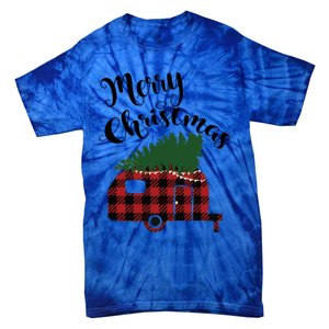 Merry Christmas Buffalo Plaid Camper Christmas Tree Gift Tie-Dye T-Shirt