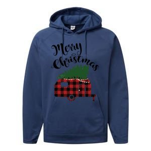 Merry Christmas Buffalo Plaid Camper Christmas Tree Gift Performance Fleece Hoodie