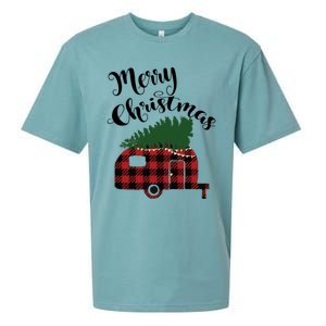 Merry Christmas Buffalo Plaid Camper Christmas Tree Gift Sueded Cloud Jersey T-Shirt