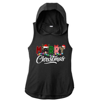 Merry Christmas Buffalo Plaid Boxer Dog Lover Xmas Ladies PosiCharge Tri-Blend Wicking Draft Hoodie Tank