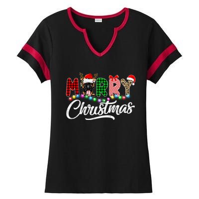 Merry Christmas Buffalo Plaid Boxer Dog Lover Xmas Ladies Halftime Notch Neck Tee