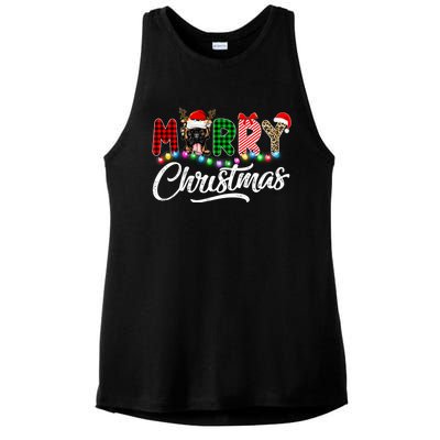 Merry Christmas Buffalo Plaid Boxer Dog Lover Xmas Ladies PosiCharge Tri-Blend Wicking Tank