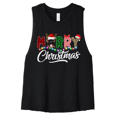 Merry Christmas Buffalo Plaid Boxer Dog Lover Xmas Women's Racerback Cropped Tank