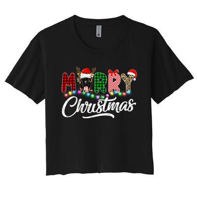 Merry Christmas Buffalo Plaid Boxer Dog Lover Xmas Women's Crop Top Tee