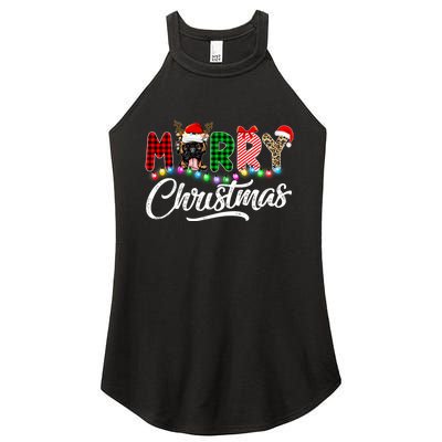 Merry Christmas Buffalo Plaid Boxer Dog Lover Xmas Women's Perfect Tri Rocker Tank