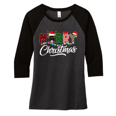 Merry Christmas Buffalo Plaid Boxer Dog Lover Xmas Women's Tri-Blend 3/4-Sleeve Raglan Shirt