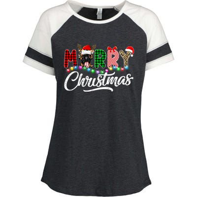 Merry Christmas Buffalo Plaid Boxer Dog Lover Xmas Enza Ladies Jersey Colorblock Tee