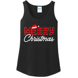 Merry Christmas Buffalo Plaid Red Santa Hat Xmas Pajamas Ladies Essential Tank