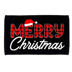 Merry Christmas Buffalo Plaid Red Santa Hat Xmas Pajamas Microfiber Hand Towel