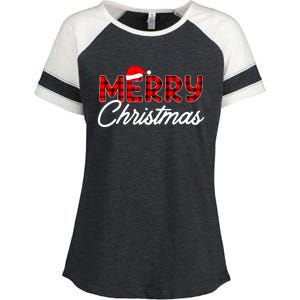 Merry Christmas Buffalo Plaid Red Santa Hat Xmas Pajamas Enza Ladies Jersey Colorblock Tee