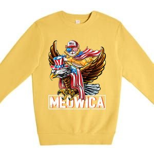 Meowica Cat Bald Eagle 4th Of July Patriotic American Flag Gift Premium Crewneck Sweatshirt