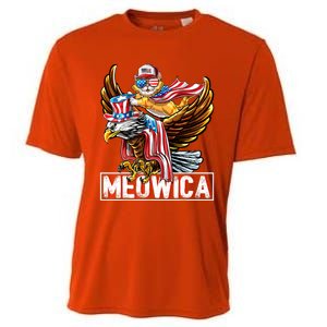 Meowica Cat Bald Eagle 4th Of July Patriotic American Flag Gift Cooling Performance Crew T-Shirt