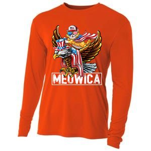 Meowica Cat Bald Eagle 4th Of July Patriotic American Flag Gift Cooling Performance Long Sleeve Crew