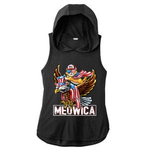 Meowica Cat Bald Eagle 4th Of July Patriotic American Flag Gift Ladies PosiCharge Tri-Blend Wicking Draft Hoodie Tank