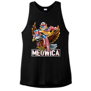 Meowica Cat Bald Eagle 4th Of July Patriotic American Flag Gift Ladies PosiCharge Tri-Blend Wicking Tank