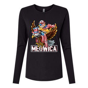 Meowica Cat Bald Eagle 4th Of July Patriotic American Flag Gift Womens Cotton Relaxed Long Sleeve T-Shirt