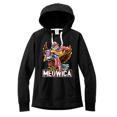 Meowica Cat Bald Eagle 4th Of July Patriotic American Flag Gift Women's Fleece Hoodie