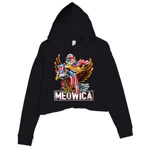 Meowica Cat Bald Eagle 4th Of July Patriotic American Flag Gift Crop Fleece Hoodie