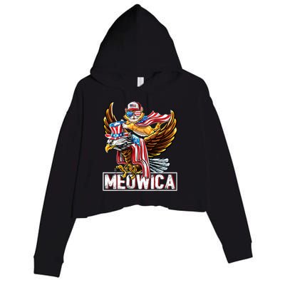 Meowica Cat Bald Eagle 4th Of July Patriotic American Flag Gift Crop Fleece Hoodie