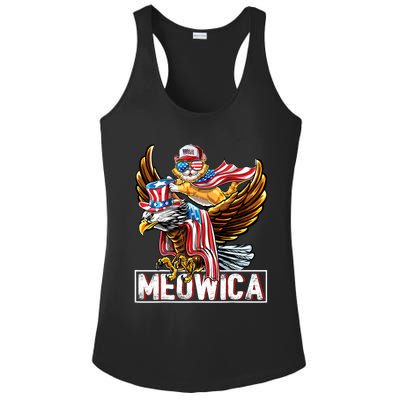 Meowica Cat Bald Eagle 4th Of July Patriotic American Flag Gift Ladies PosiCharge Competitor Racerback Tank