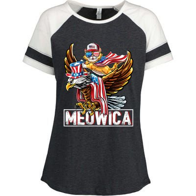 Meowica Cat Bald Eagle 4th Of July Patriotic American Flag Gift Enza Ladies Jersey Colorblock Tee