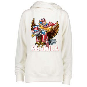 Meowica Cat Bald Eagle 4th Of July Patriotic American Flag Gift Womens Funnel Neck Pullover Hood