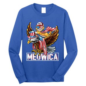 Meowica Cat Bald Eagle 4th Of July Patriotic American Flag Gift Long Sleeve Shirt