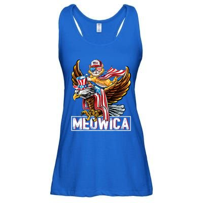 Meowica Cat Bald Eagle 4th Of July Patriotic American Flag Gift Ladies Essential Flowy Tank