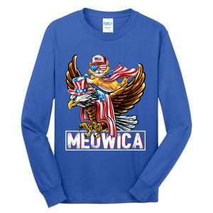 Meowica Cat Bald Eagle 4th Of July Patriotic American Flag Gift Tall Long Sleeve T-Shirt