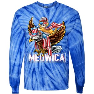 Meowica Cat Bald Eagle 4th Of July Patriotic American Flag Gift Tie-Dye Long Sleeve Shirt