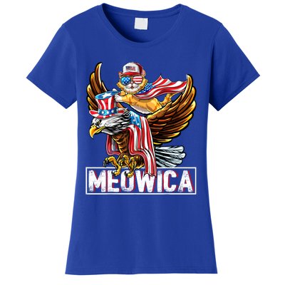 Meowica Cat Bald Eagle 4th Of July Patriotic American Flag Gift Women's T-Shirt