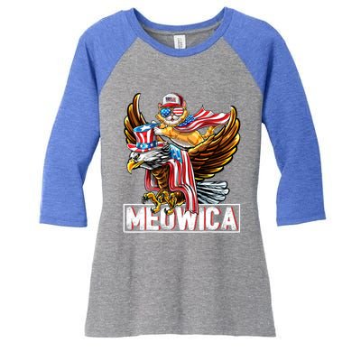 Meowica Cat Bald Eagle 4th Of July Patriotic American Flag Gift Women's Tri-Blend 3/4-Sleeve Raglan Shirt