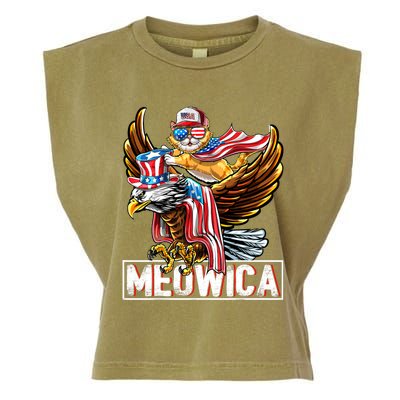 Meowica Cat Bald Eagle 4th Of July Patriotic American Flag Gift Garment-Dyed Women's Muscle Tee