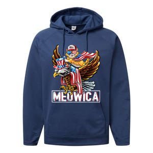 Meowica Cat Bald Eagle 4th Of July Patriotic American Flag Gift Performance Fleece Hoodie