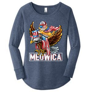 Meowica Cat Bald Eagle 4th Of July Patriotic American Flag Gift Women's Perfect Tri Tunic Long Sleeve Shirt