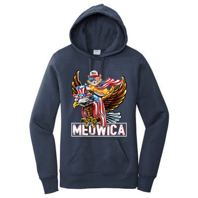 Meowica Cat Bald Eagle 4th Of July Patriotic American Flag Gift Women's Pullover Hoodie