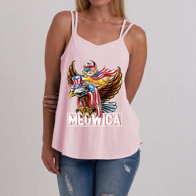 Meowica Cat Bald Eagle 4th Of July Patriotic American Flag Gift Women's Strappy Tank