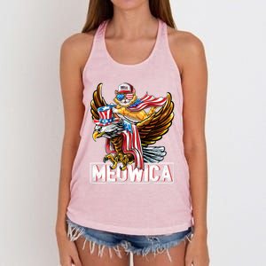 Meowica Cat Bald Eagle 4th Of July Patriotic American Flag Gift Women's Knotted Racerback Tank