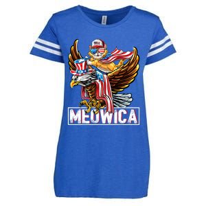 Meowica Cat Bald Eagle 4th Of July Patriotic American Flag Gift Enza Ladies Jersey Football T-Shirt