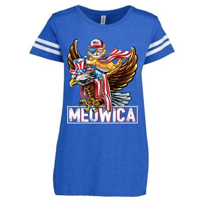 Meowica Cat Bald Eagle 4th Of July Patriotic American Flag Gift Enza Ladies Jersey Football T-Shirt