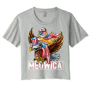 Meowica Cat Bald Eagle 4th Of July Patriotic American Flag Gift Women's Crop Top Tee