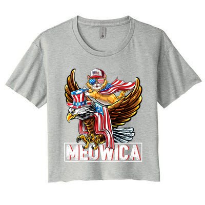 Meowica Cat Bald Eagle 4th Of July Patriotic American Flag Gift Women's Crop Top Tee