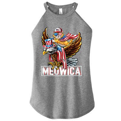 Meowica Cat Bald Eagle 4th Of July Patriotic American Flag Gift Women's Perfect Tri Rocker Tank