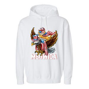 Meowica Cat Bald Eagle 4th Of July Patriotic American Flag Gift Garment-Dyed Fleece Hoodie