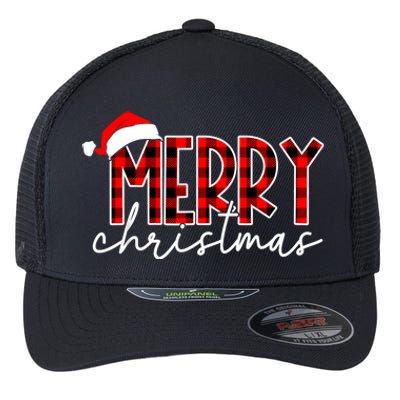 Merry Christmas Buffalo Red Plaid Santa Hat Xmas Pajamas Flexfit Unipanel Trucker Cap