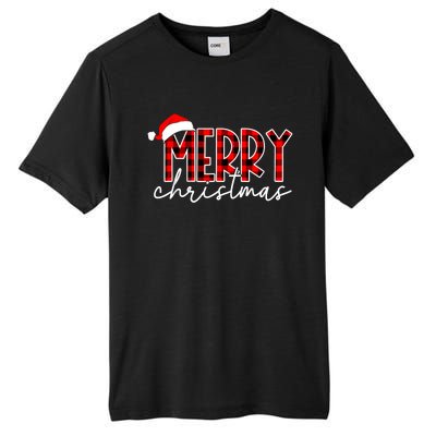 Merry Christmas Buffalo Red Plaid Santa Hat Xmas Pajamas Tall Fusion ChromaSoft Performance T-Shirt