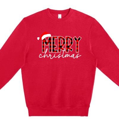 Merry Christmas Buffalo Red Plaid Santa Hat Xmas Pajamas Premium Crewneck Sweatshirt