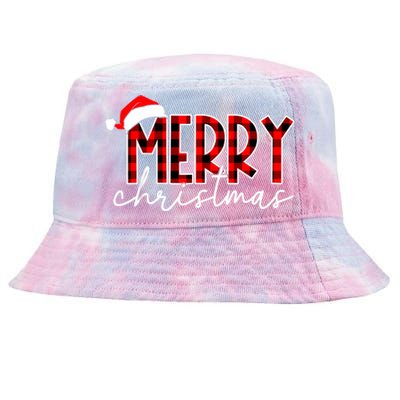 Merry Christmas Buffalo Red Plaid Santa Hat Xmas Pajamas Tie-Dyed Bucket Hat